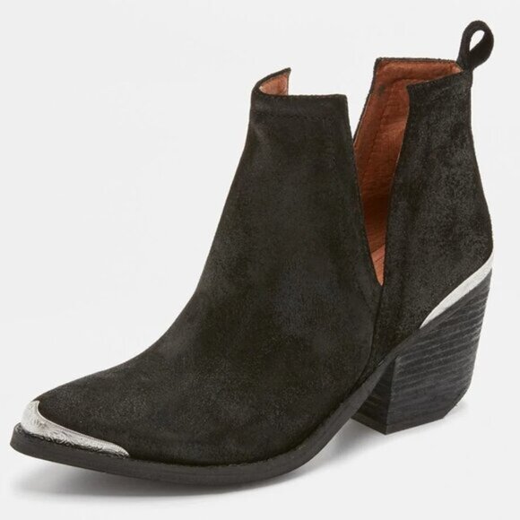 Jeffrey Campbell Cromwell Western Cutout Ankle Booties Black Leather sz 7.5 Boho - Picture 2 of 16